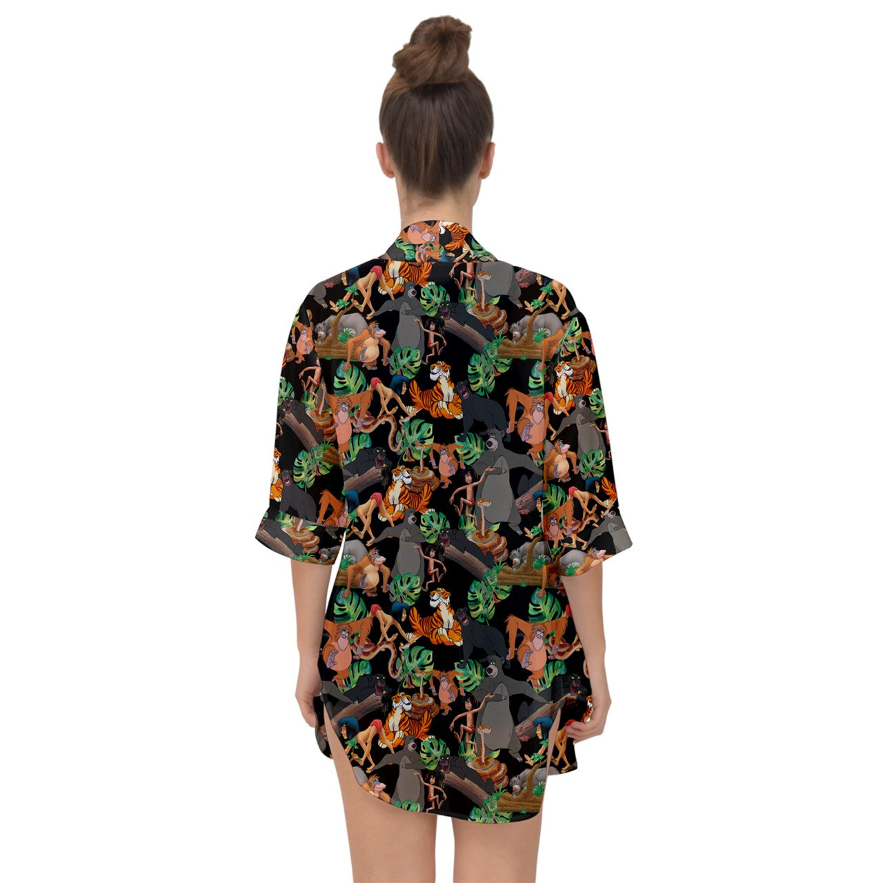 Jungle Pals on Black Chiffon Kimono