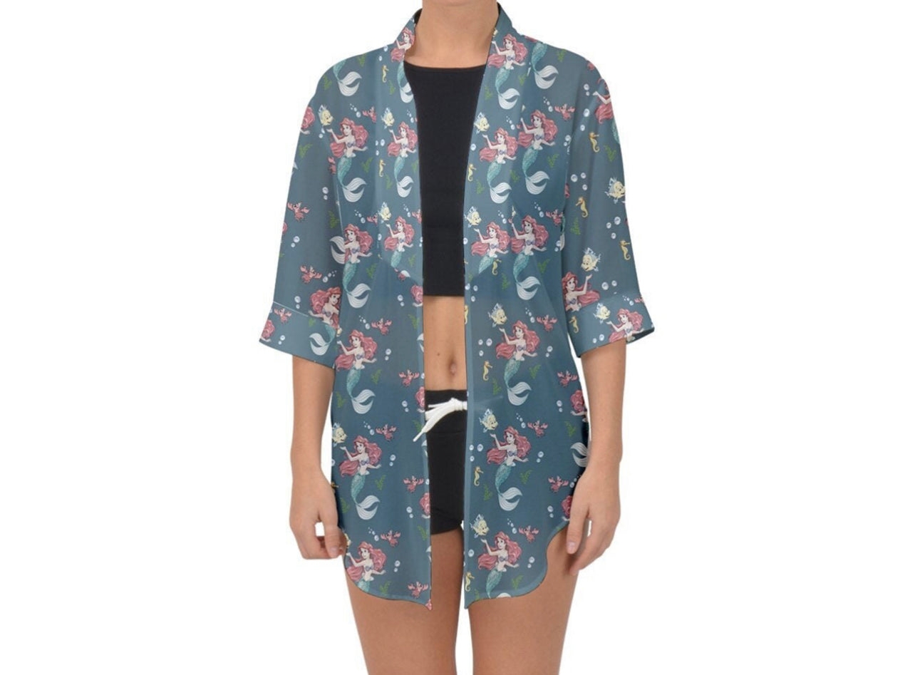 Teal Mermaid and Friends Chiffon Kimono